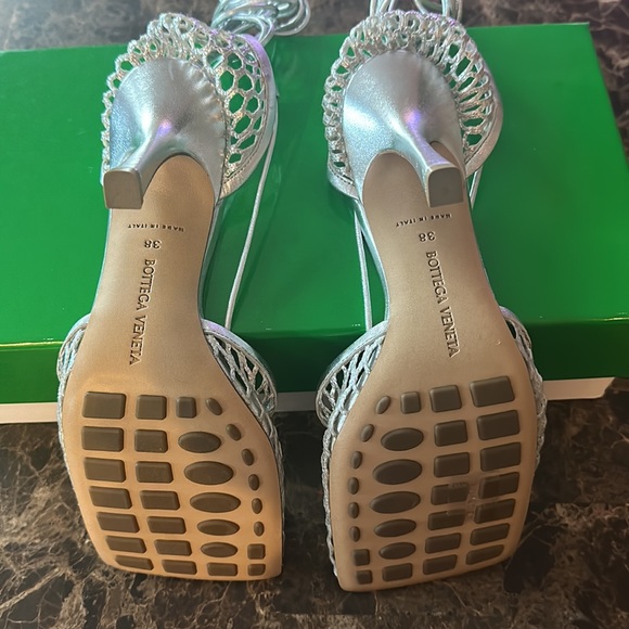 Bottega Veneta Metallic Mesh Lace-Up Leather Sandals - Picture 7 of 10